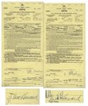 Two April 1959 Contracts Signed by Moe Howard -- AGVA Contracts for Three Stooges Performances Each Measure 8.5 x 17 -- Counter Signature Touching Moes Signature on One, Else Very Good